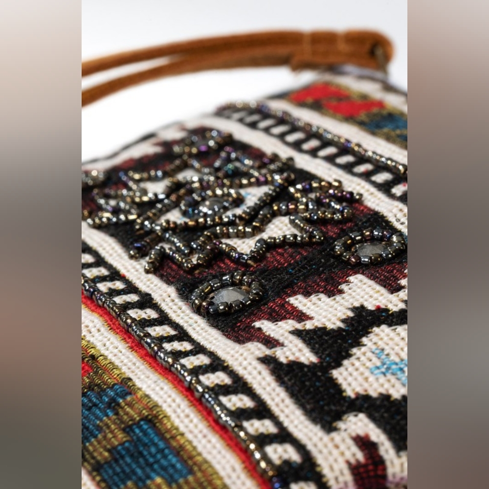 Handmade Hand Beaded Wristlet Clutch - Ethnic Inspired Design - Dyed Fine Cotton - Picture 7 of 7